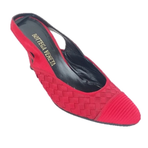 Bottega Veneta Shoes - Bottega Veneta Red Weaved Slingback Heels